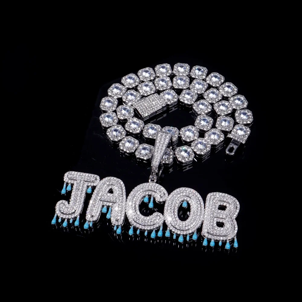 

Custom Melting Bubble Letter Or Number Pendant Personalized Fluorescence Drip Name Necklace Chain Fashion Jewelry Gifts For Him