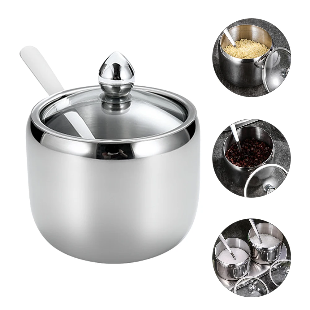 

Spice Bottle Sugar Container Seasoning Jars Spoon Transparent Lid Kitchen Accessories Silver Small Storage ganizers Condiment