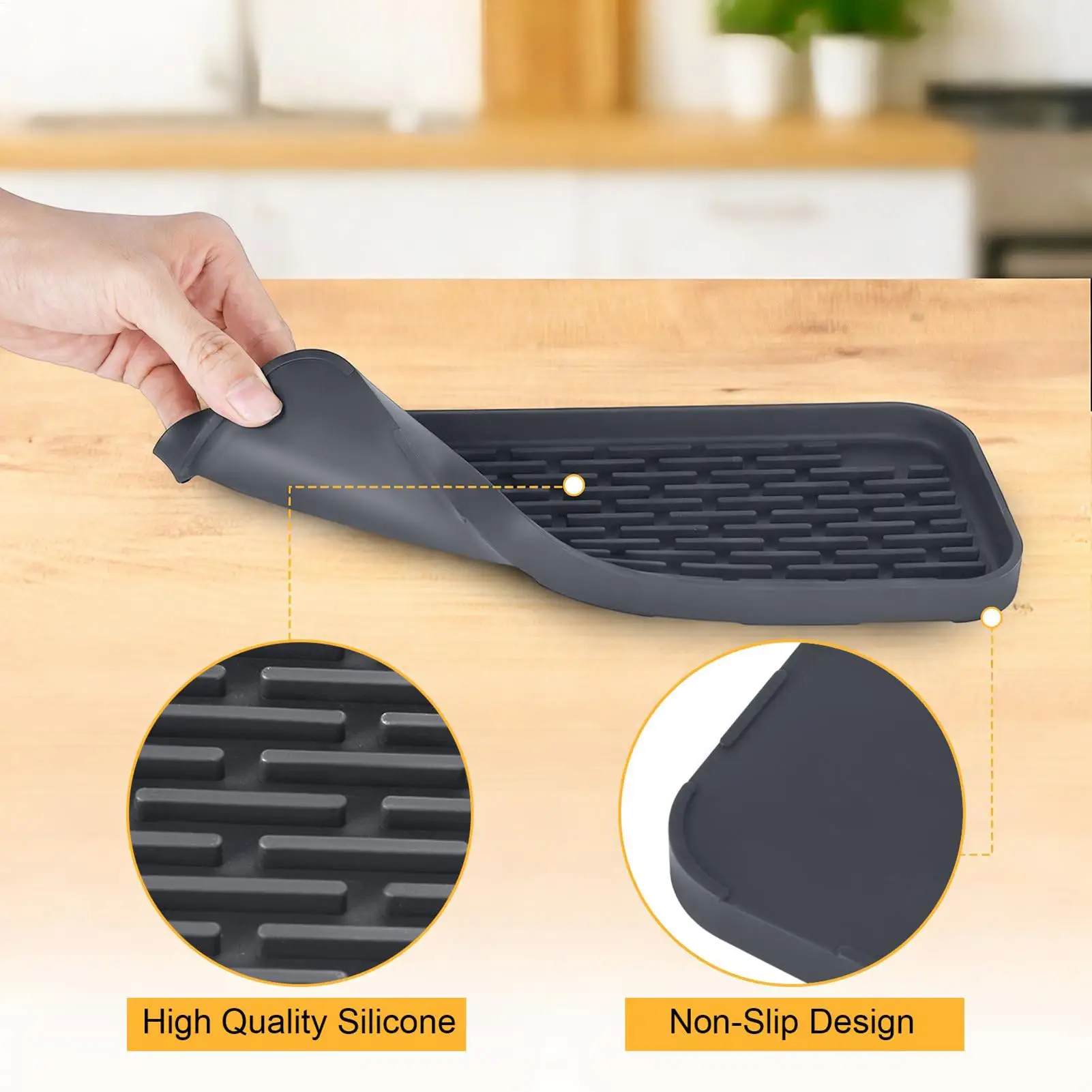 Silicone Drip Tray Non Slip Waterproof Grid Mat Bar Drink Catcher Tray for Coffee Tea Beer Beverage Kitchen Home Bar Use