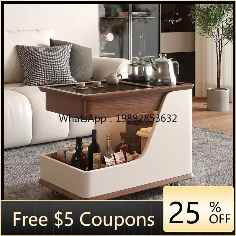

LYY Solid Wood Coffee Table Sofa Living Room Balcony Mobile Multifunctional Modern Simple Kettle Mobile Coffee Trolley