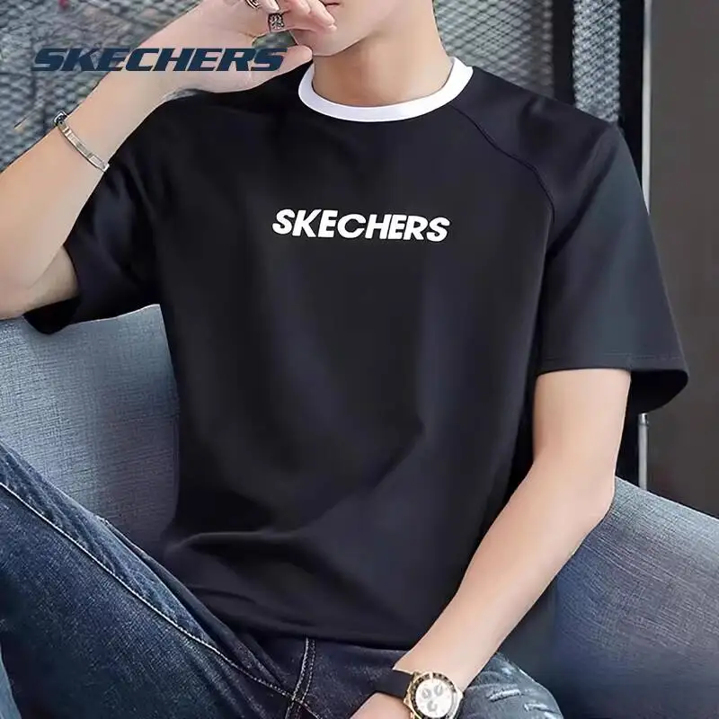 

Мужские футболки Skechers с короткими рукавами и контрастным воротником P225U120-046B /0019/03K8, повседневные спортивные футболки, последняя модель