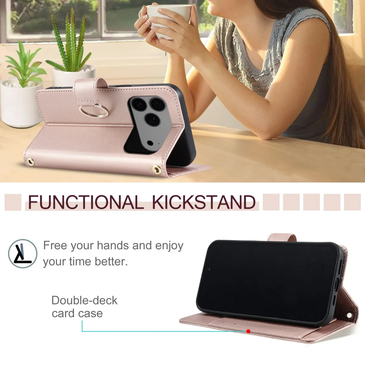 Luxury Leather Phone Case for IPhone Air 18 17 16 15 Plus 14 13 12 11 Pro Max Crossbody Wrist Strap Wallet Stand Protect Cover view 5