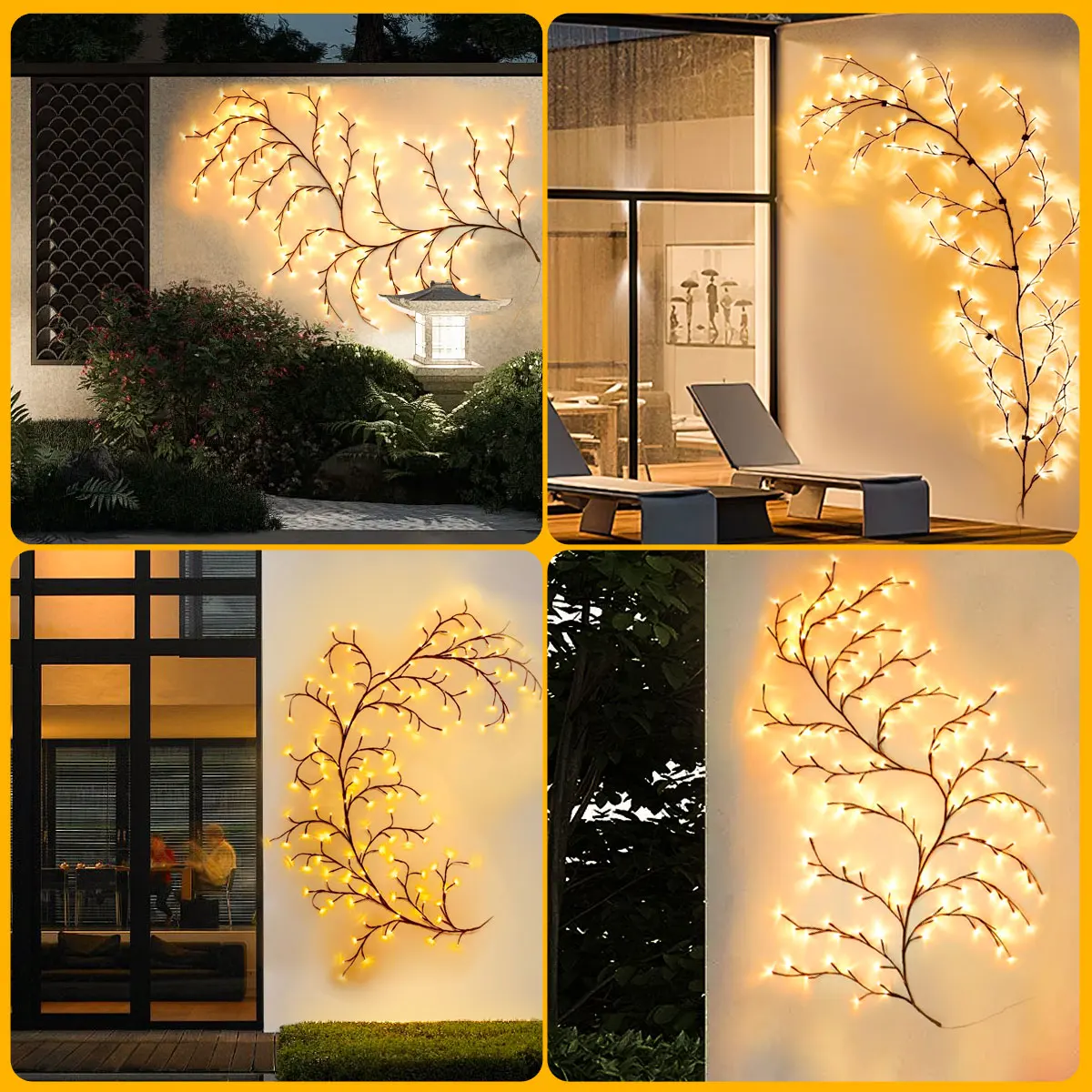 1pc Solar Willow Vine Light For Outdoor Wall Balcony Garden Decor,72/96LEDS Solar String Fairy Light Waterproof For Christmas