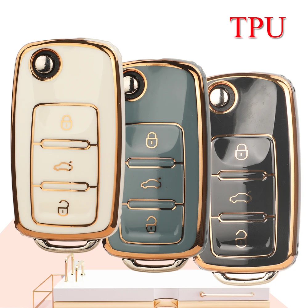 

jingyuqin 10pcs New Arrival TPU Car Flip Key Cover For VW Polo Golf Passat Tiguan Beetle Caddy Eos Skoda Octavia Seat Leon Altea