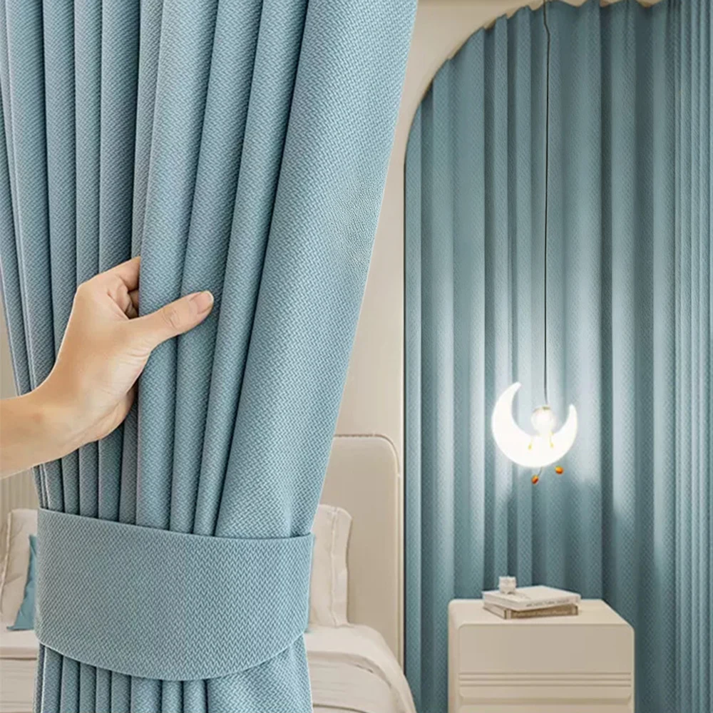 Verdickte Verdunkelungsvorhänge aus Baumwollleinenimitat, moderne Luxus-Schlafzimmervorhänge, mehrere Farben erhältlich, Ringverarbeitung aus Eisen