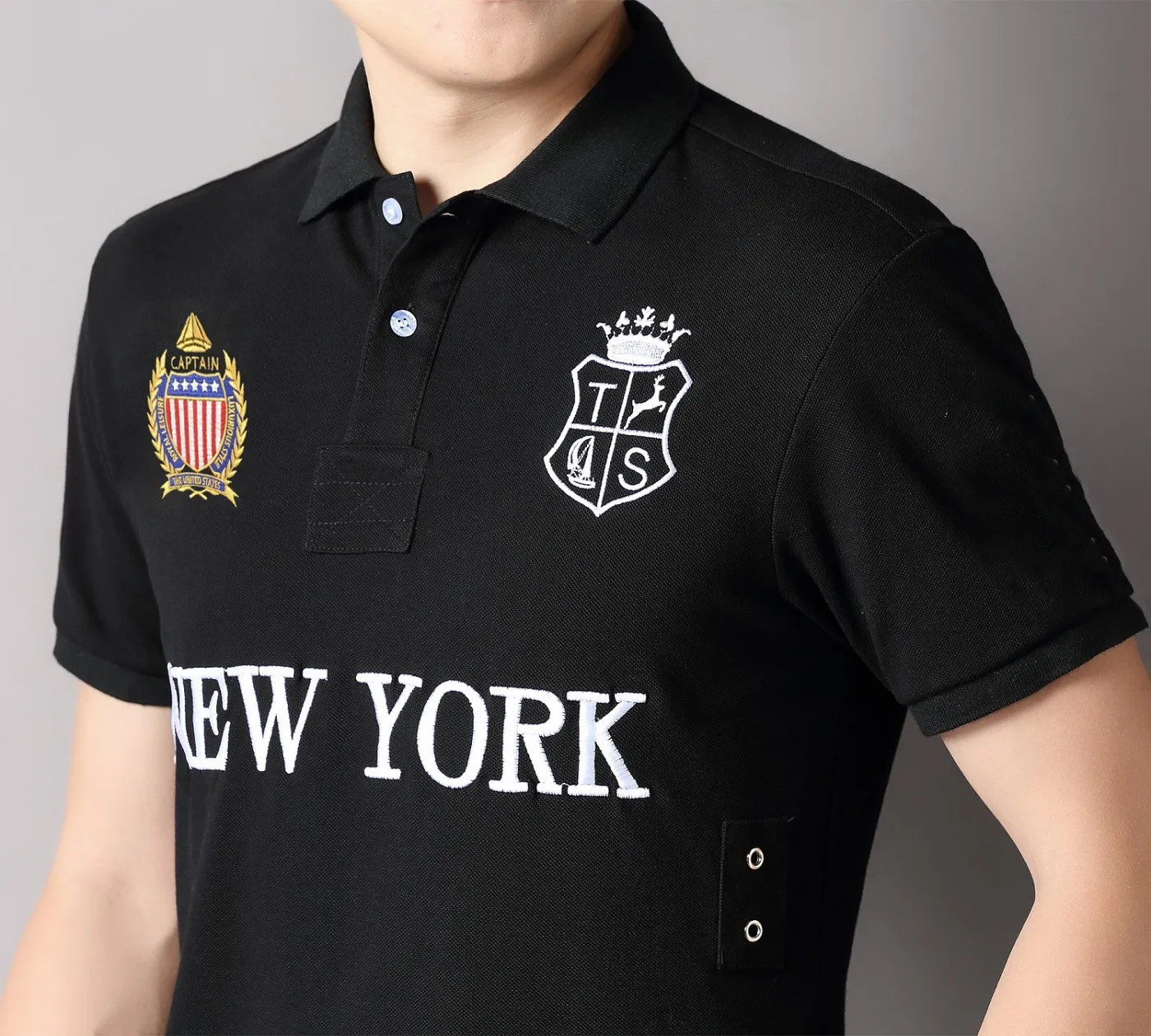 Polo de algodón para hombre, Camiseta corta informal, bordado de alta gama, color de contraste de lujo, diseño original, EE. UU., Nueva York Royal,