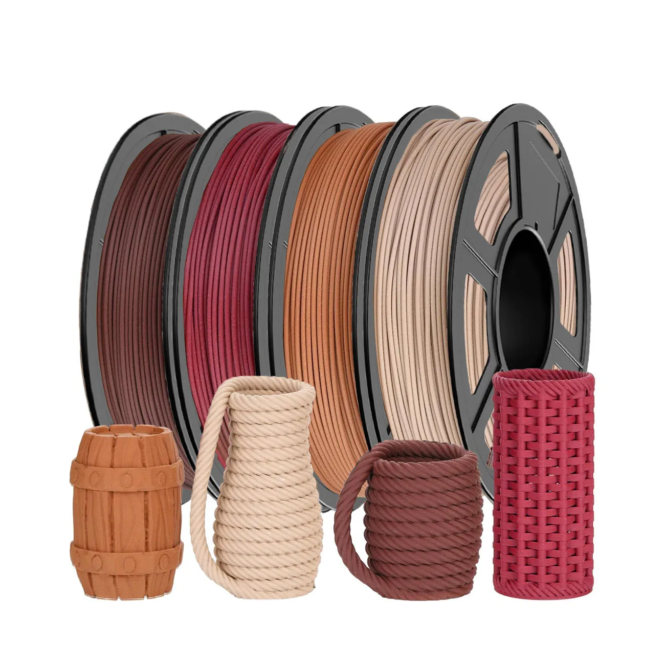 

Real Wood Fiber 3D Printer Filament Bundle, 3 D PLA Printing Print Filament 1.75 mm, +/-0.03mm, (Red , Light ,Yellow ,Ebony wood