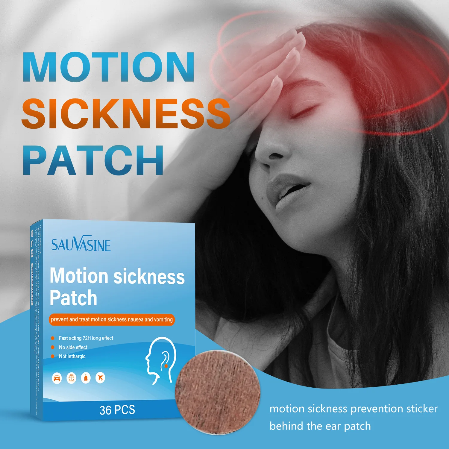 Motion Sickness Patch Prevent and Treat Motion Sickness Nausea and Vomiting Motion Sickness Prevention Sticker, 36pcs