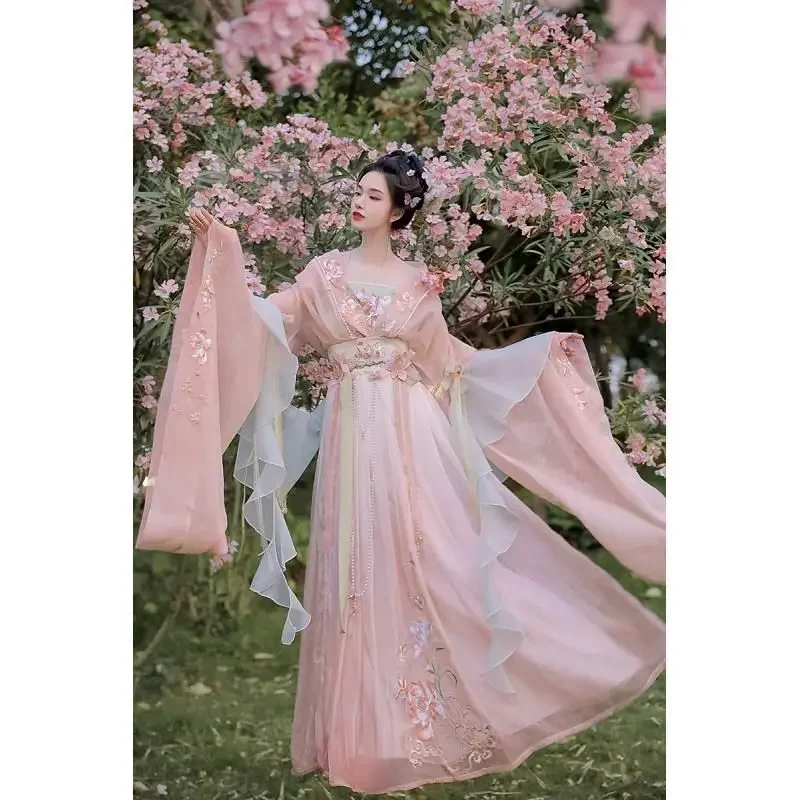 Chinese Classical Costume Hanfu Women's Immortal Waist Long sleeved Shirt Off the Shoulder Ancient Costume Complete Set