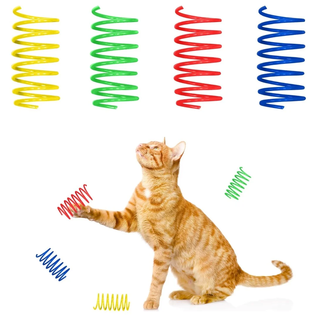 12 four-color indoor cat spring toys, plastic interactive spiral springs for cat toys, used for tapping, biting, and hunting