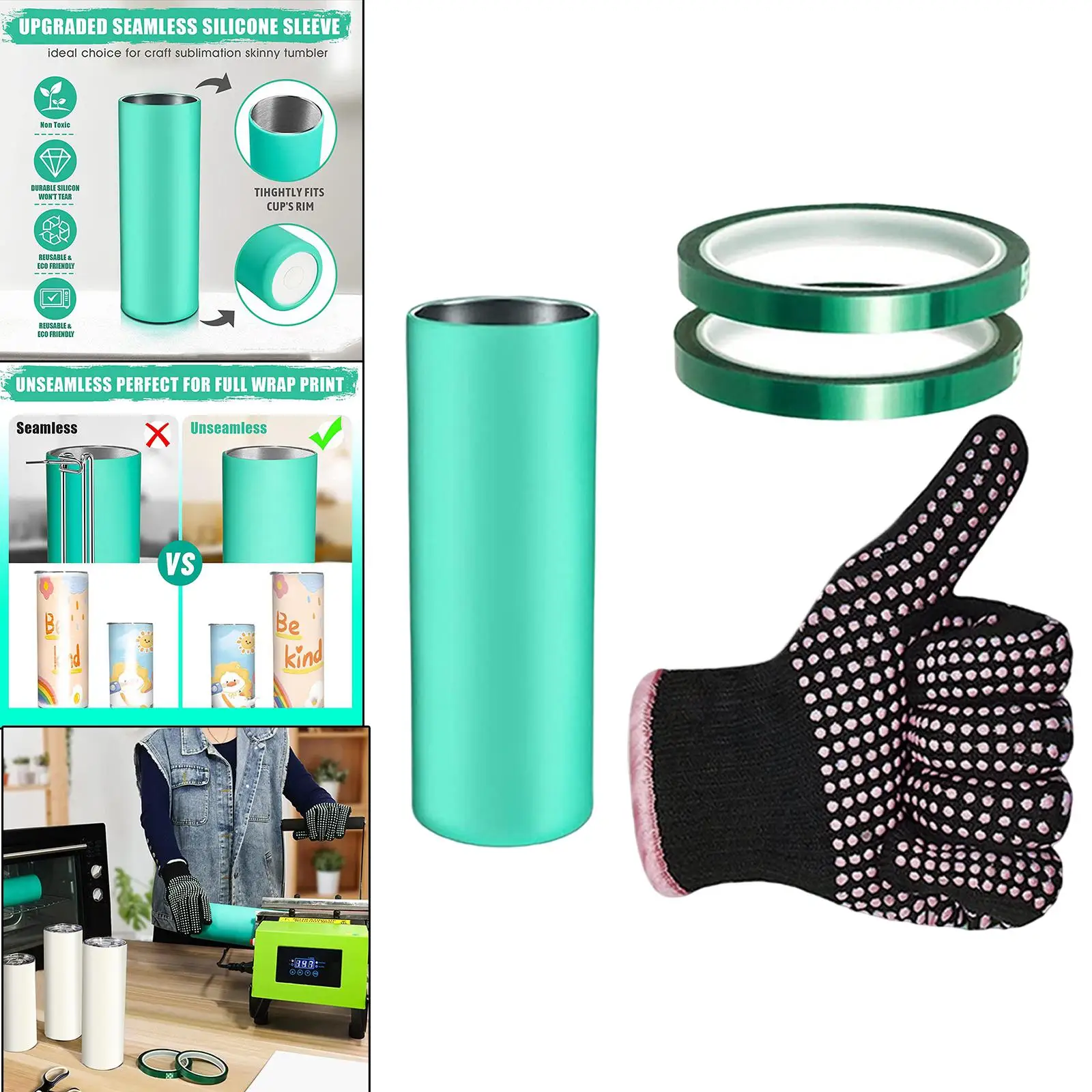 Silicone Bands Sleeve Kit for 20 oz Skinny Straight Cup with Gloves, Transfer Tapes