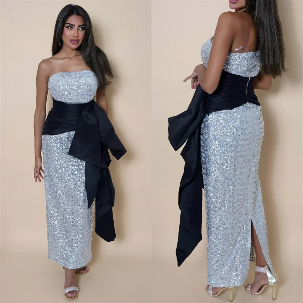 

Customized Formal Dress Saudi Arabia Dearin Strapless Column Ankle Length Skirts Fold Sleeveless Bespoke Occasion Dresses Prom E