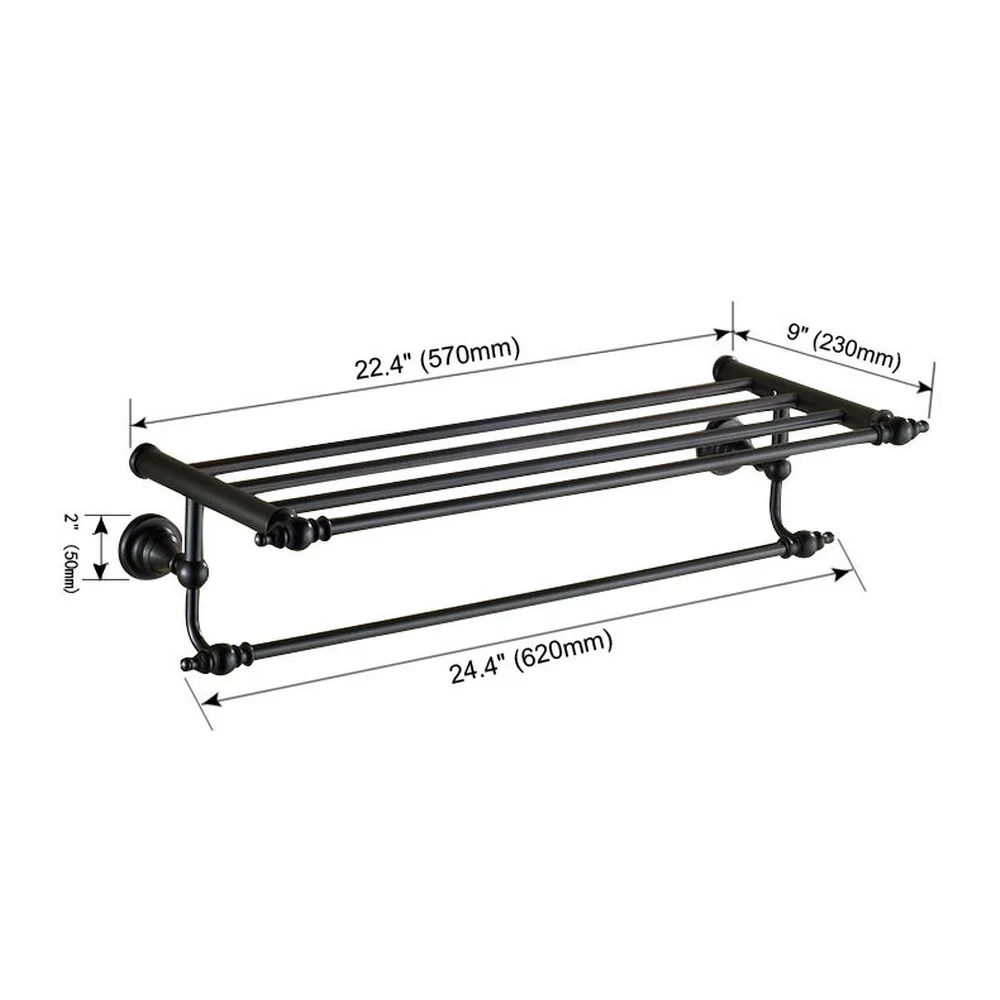 Bathroom Accessory Black Oil Rubbed Brass Wall Mounted Bathroom Towel Rail Holder Storage Rack Shelf Bar aba821
