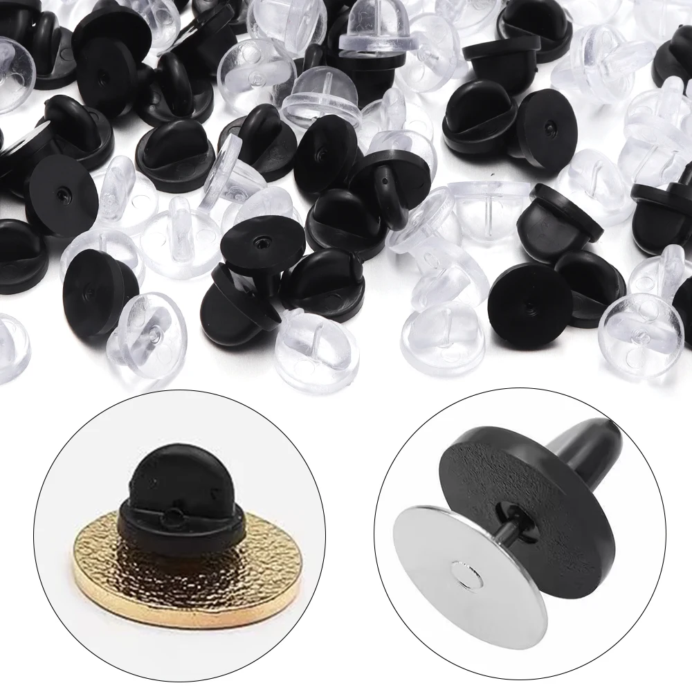100pcs Black PVC Rubber Pin Backs Butterfly Clutch Tie Tack Lapel Holder Clasp Pin Cap Keepers for Uniform Badges Replacements