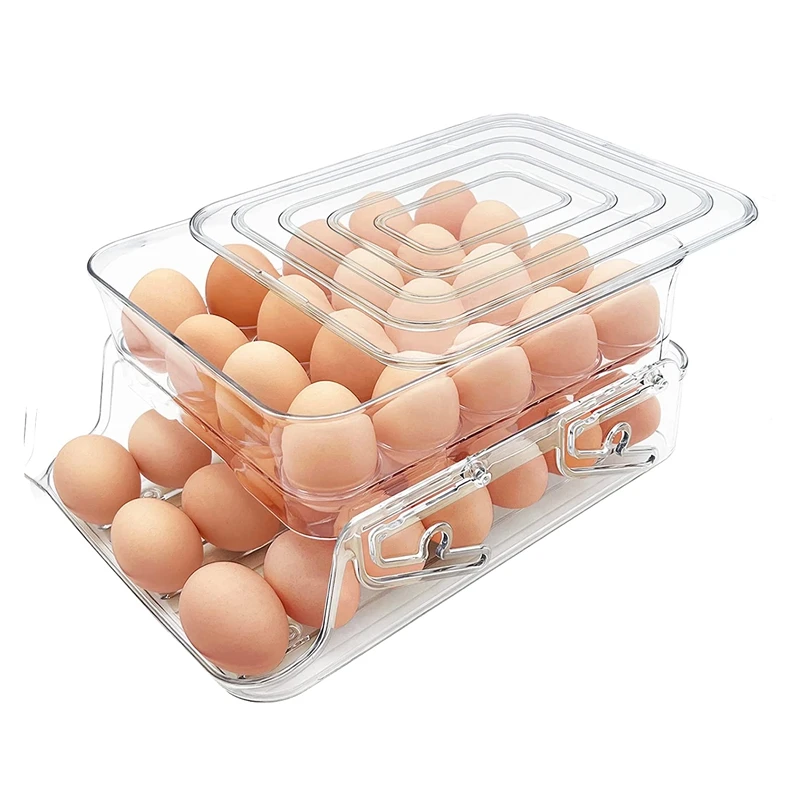 Egg Support Egg Bracket For Refrigerator, Capacity Egg Container For Refrigerator, Egg Storage Box With Lid & Automatic Rolling