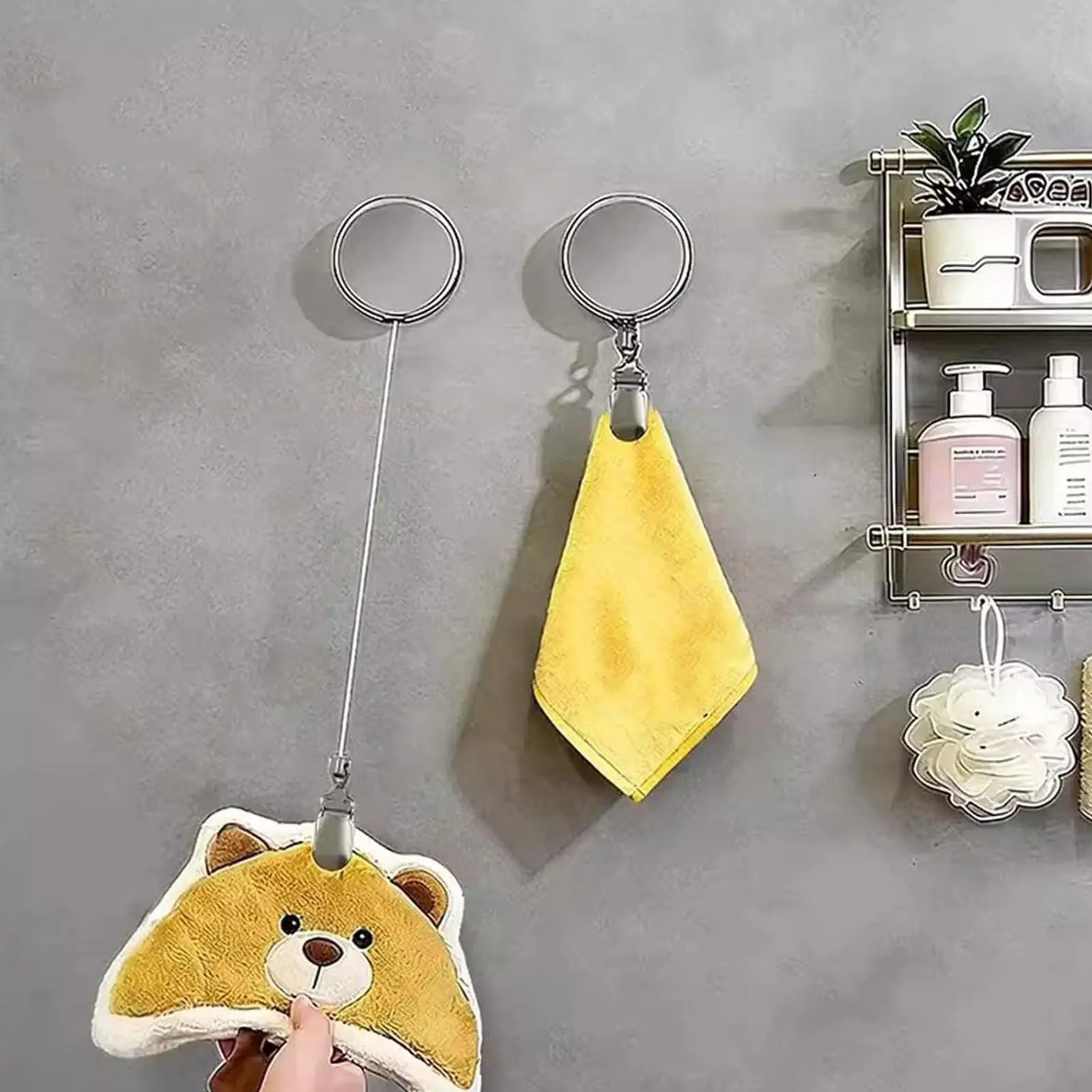 1PCS Automatic Retractable Towel Rack No-Drill Self-Adhesive Wall Mounted Hand Towel Holder Insulation Pads Clothes