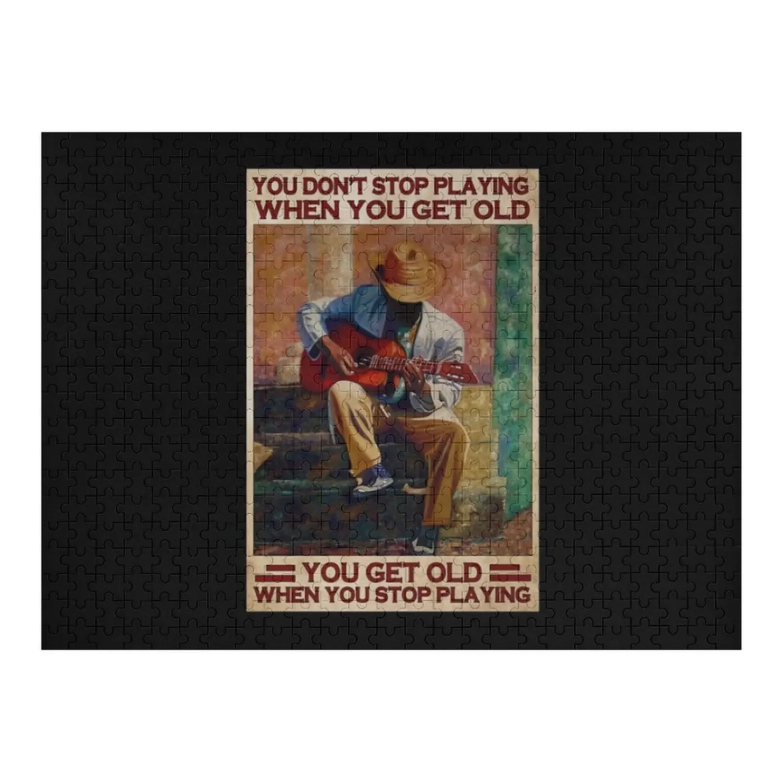 기타 연주자 그림 - 당신이 늙을 때까지 연주를 멈추지 않습니다 맞춤형 이름 나무 퍼즐 어린이용 맞춤형 퍼즐
