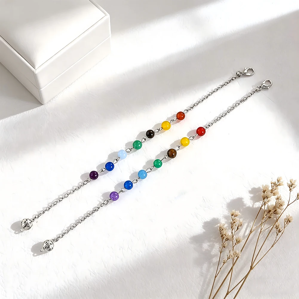 2pcs Chakra Beads Chain DIY Pendulum Divination Dowsing Making Lobster Clasp Crystal Therapy Wicca Reiki Pendant Jewelry Finding