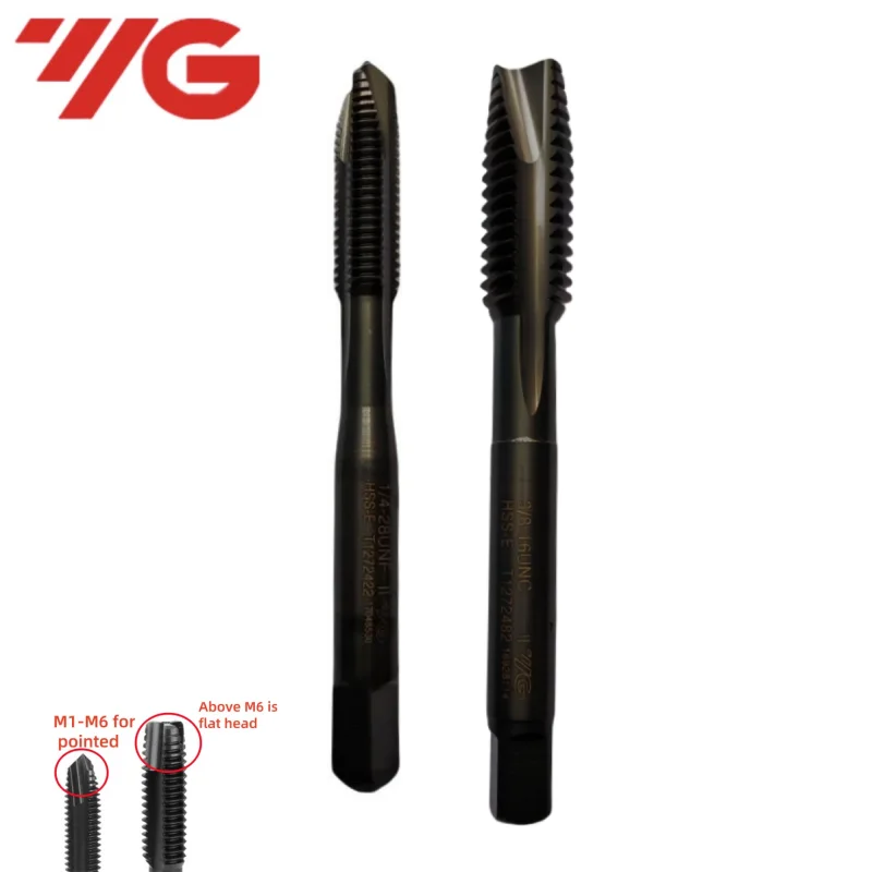 South Korea YG HSSE American  INOX Spiral Pointed Tap  UNC UNF UNS 4-40/10-32 12-24 5/16 1/2 5/8 7/16 Machine Screw Thread Taps