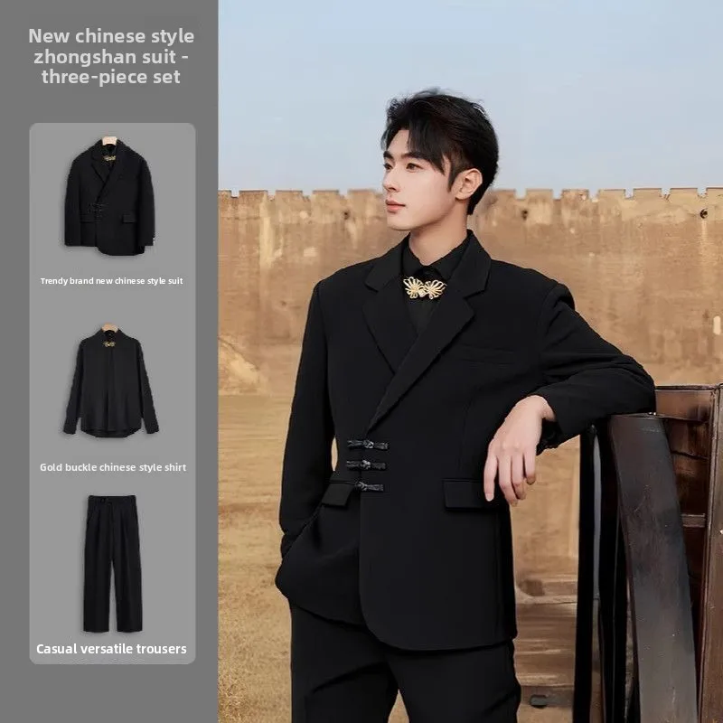 

New Chinese Sle Loose Fit Wedding Suit Set for Men Traditional National Faion Cusized Ceremony Upper Body