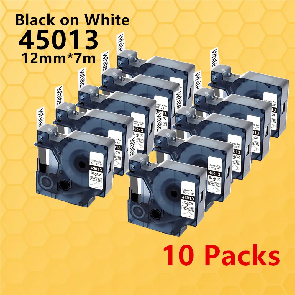 10PK Compatible for Dymo 45013 d1 LM210D LM420P LM360D Label Tapes Black on White 12mm*7m Label Maker Letter Printer Ribbon