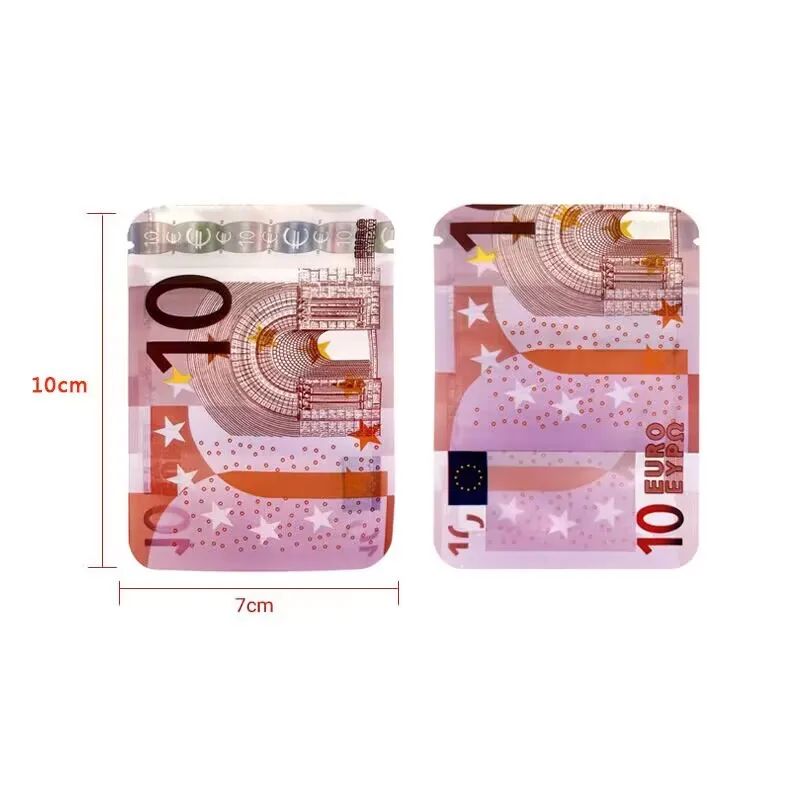 7X10CM Small 1g Candy Package Pouches Euro Paper Currency Ziplock Plastic Storage Bag Smell-proof Bills Pouch Window Mylar Bags