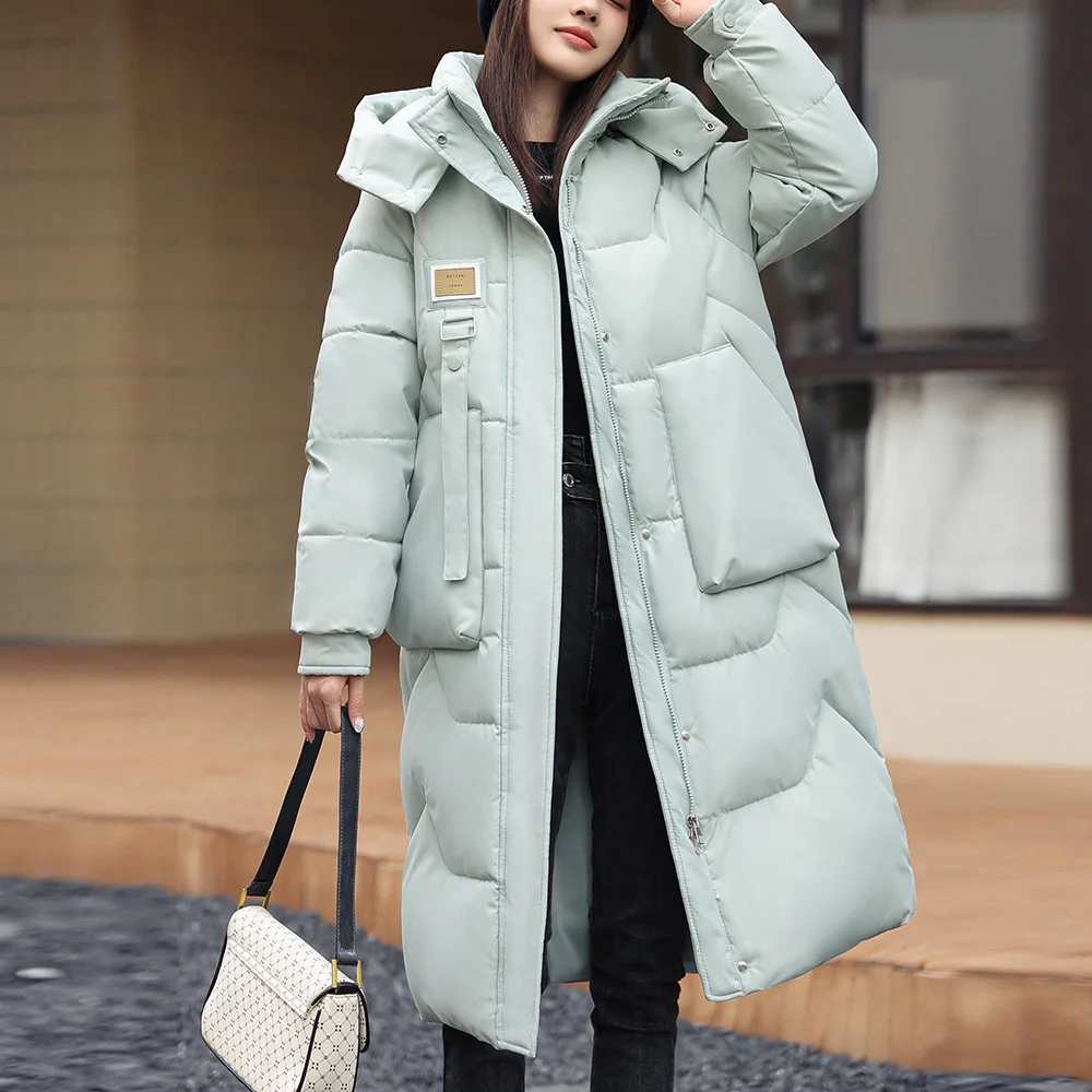 Parka longa e grossa feminina, parkas de inverno feminino, roupa feminina, moda casual, novo, 2023