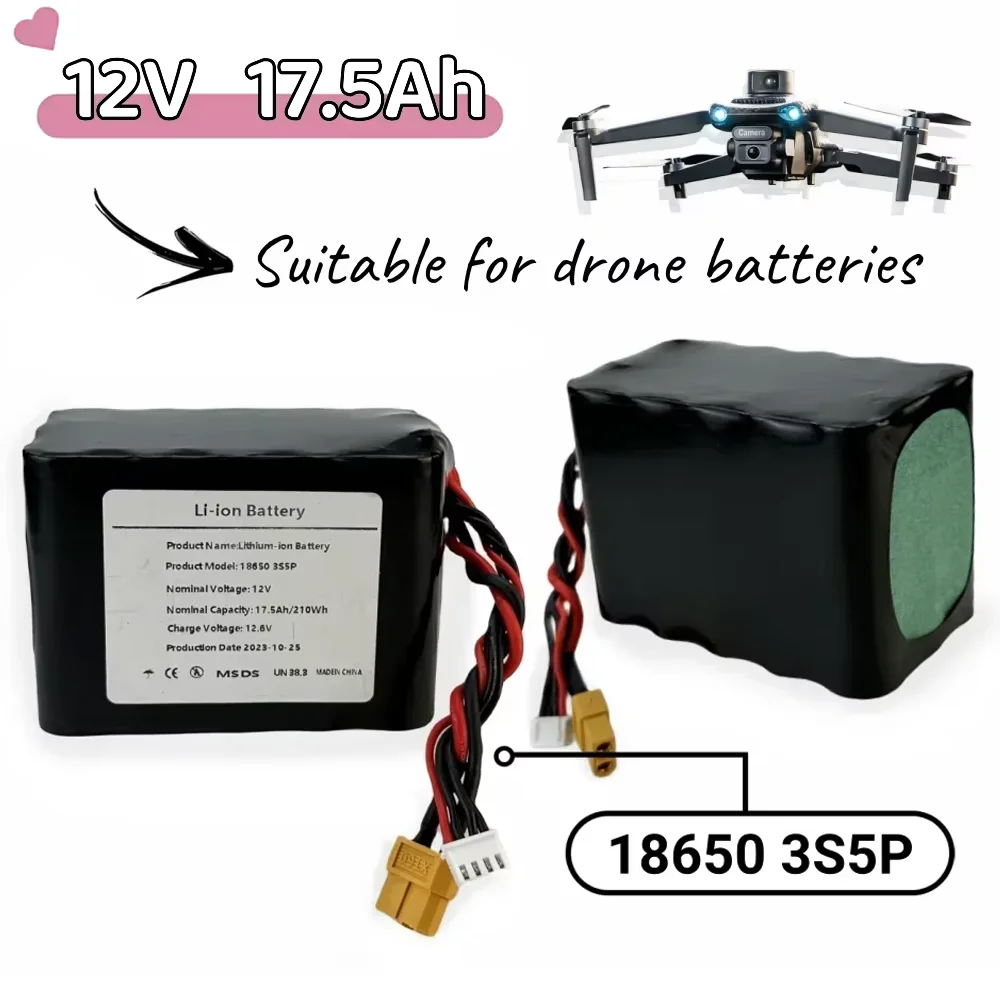 

3S5P 12V 17.5Ah Rechargeable Li-ion Battery Pack 18650 For Various RC Airplane Drone Quadrotor XH2.54-4P XT60