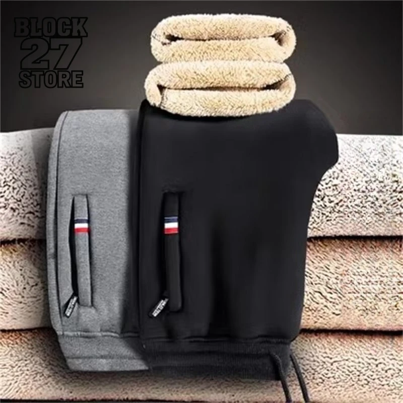 

Зимние брюки в стиле Харадзюку, мужские теплые брюки на флисовой подкладке, толстые спортивные штаны свободного покроя, повседневная спортивная одежда, бархатные джоггеры из ягненка, модные