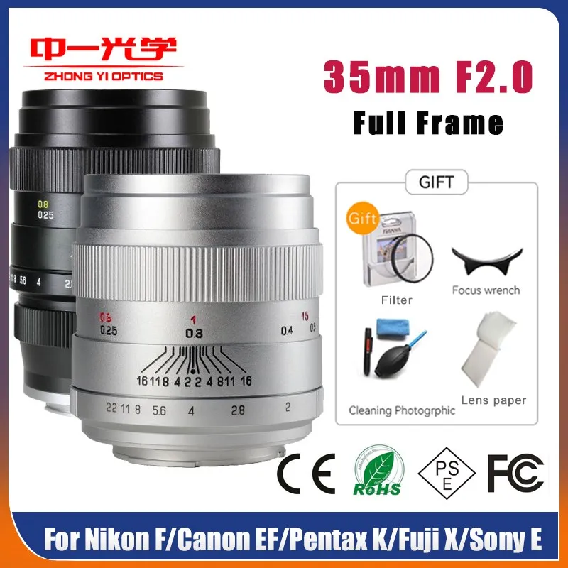 Zhongyi 35mm F2.0 Lens Full Frame Wide-Angle Large Aperture For Nikon F Canon EF Pentax K Fuji XF Sony E SLR Micro Single Camera