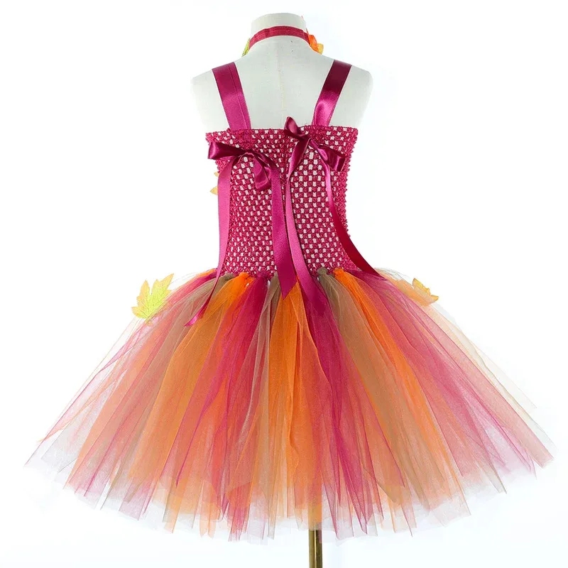 Fairy Costume for Girls Forest Woodland Autumn Fairy Tutu Dress Up Maple Leaves Kids Halloween Thanksgiving Tulle Princess Dress
