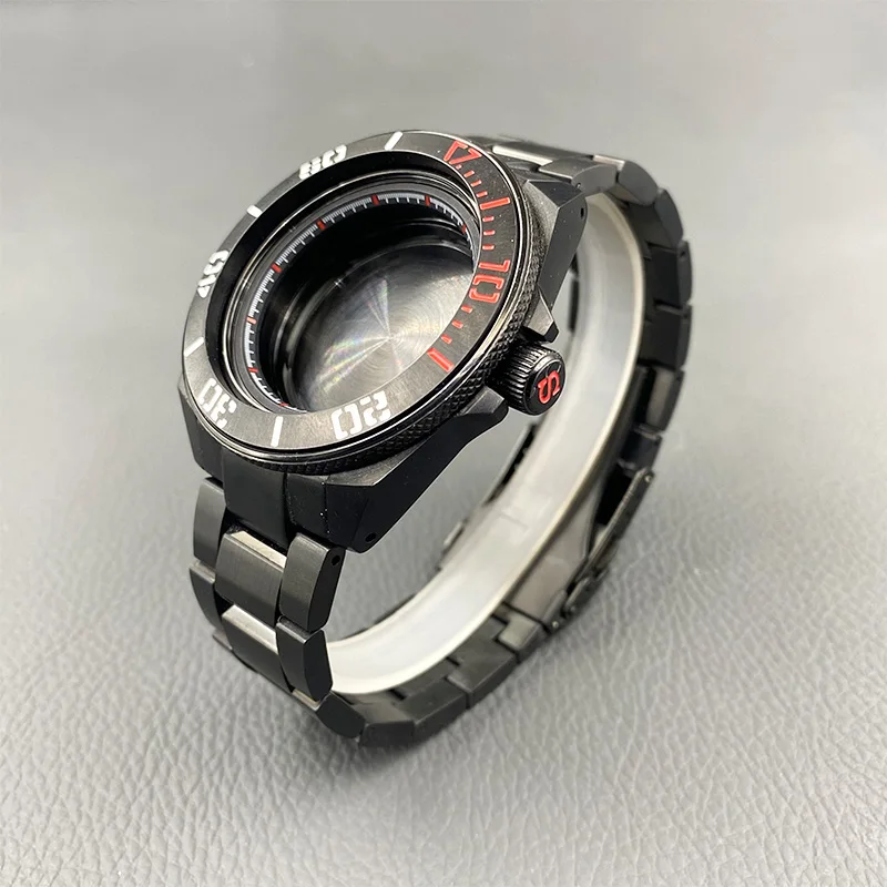 Black SRPF Samurai Series Watch Case and 22mm Bracelet Sets Included Sapphire Glass Fit NH34 NH35 NH36 Movement Customizable