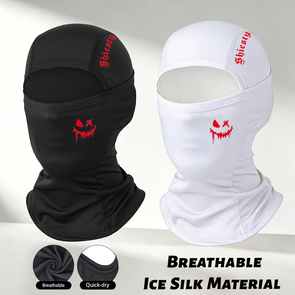 [SHIESTY Balaclava Hat] - Breathable Ice Silk Design And Grimace Print Design, Suitable For Outdoor Sports, Headgear, Ski Masks