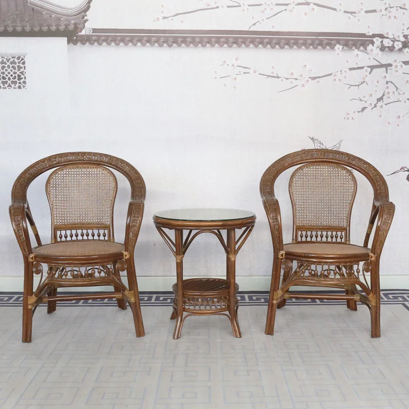 PYH rattan chair three-piece set of natural old-fashioned rattan classical combination living room study home