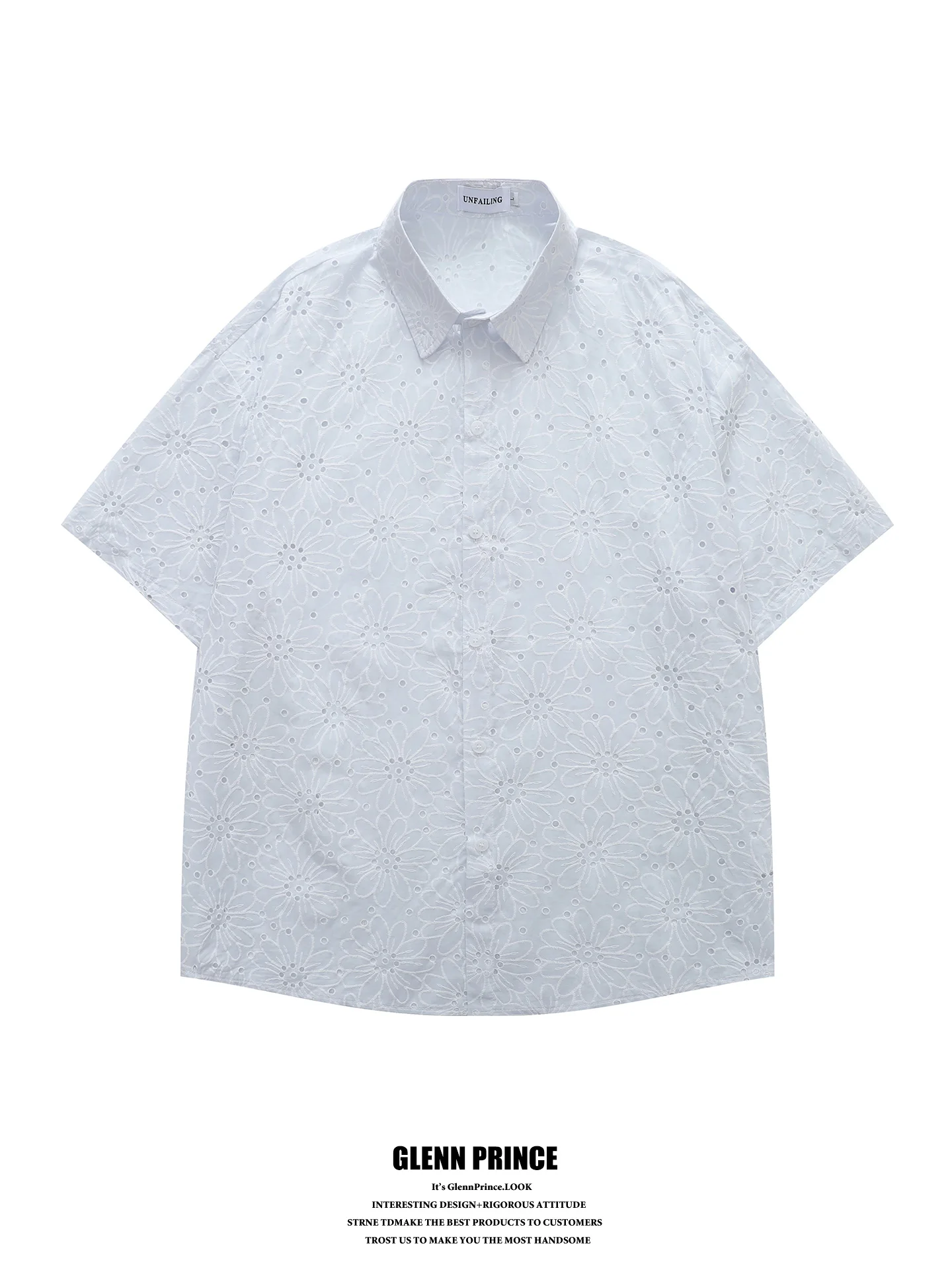 

GPstudio Men's Short Sleeve Embroidered Hollow out Shirt Beach Style Floral Print Casual Breathable Cotton Summer Fashion