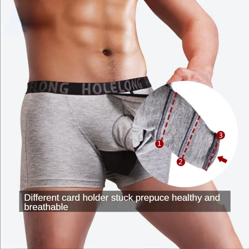 Sexy Boxer Male Resistance Underwear Man Egg Gun Separation Gay Boxers U Convex Big Scrotum Shorts Sex Boxershorts Men Lingerie