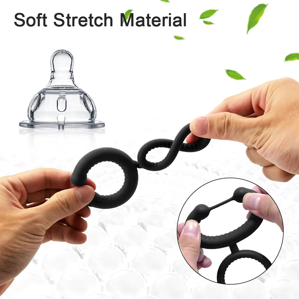 Men Penis Ring Ejaculation Delay Dual Ring Soft Sicilone Male Masturbator Sex Toy for Couples Cock Ring Penis Trainer