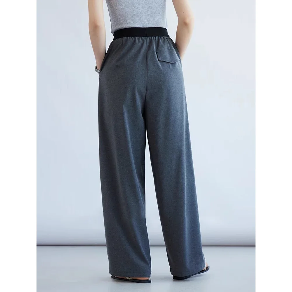 Dave&di Waist Head Contrasting Color, Lyocell Elastic Waistband, Loose And Wide Leg Temperament, Western Pants, Long Pants