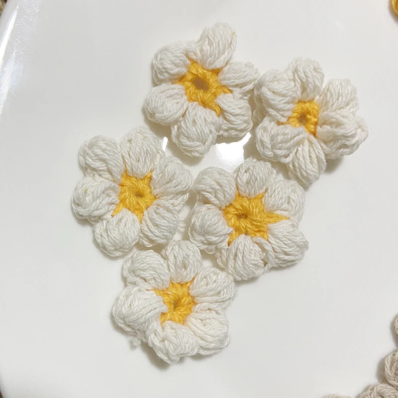 10PCS 2.5CM Hand Hook Three-dimensional Flower DIY Woven Small Flower Home Textile Clothing Hairpin Decoration Accessories