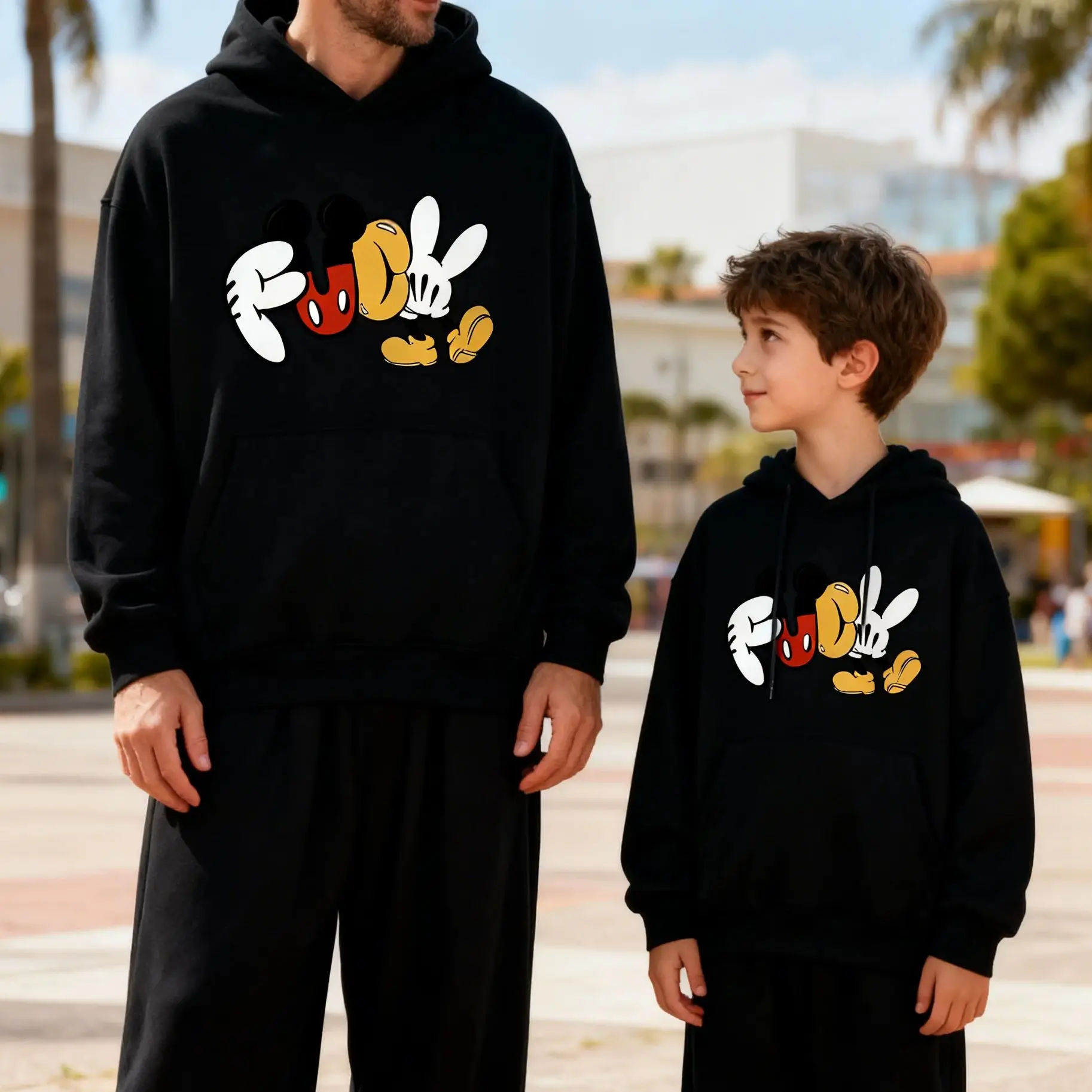 

Ретро модная брендовая мужская толстовка с капюшоном с забавным принтом Микки осенью и зимой, свободная толстовка с капюшоном для детской толстовки