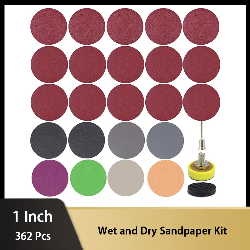 

1 Inch Wet and Dry Sandpaper Kit 362 Pcs 60-10000 Grits with Backing Pad and Soft Foam Buffering Pad Grinding Abrasive Tool