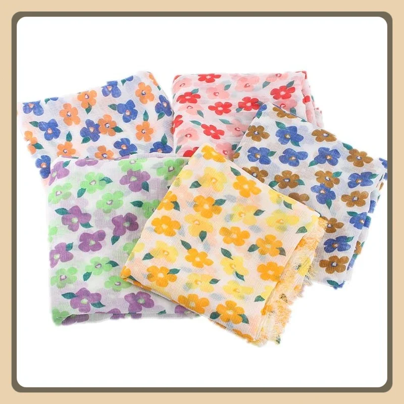 Bubble Printed Wrinkled Fabric French Floral Material For Summer Short Sleeve Doll Collar Shirt Dress DIY Sewing Clothing