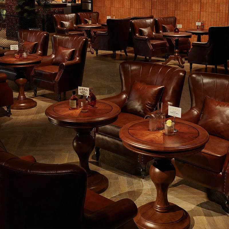 American retro style bar sofa chair clear bar bistro commercial table and chair combination whiskey bar single tiger chair