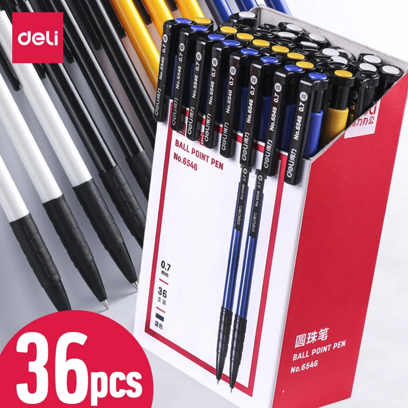 Deli Stationery Ballpoint Pen 0.7mm Color Ball Pens Blue Black Red Smooth Writing Gel Pen School Office Study Supplies