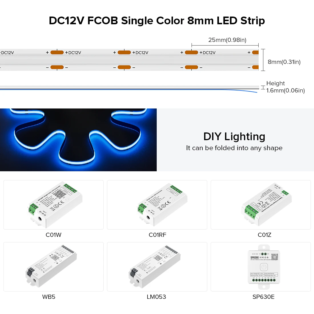 FCOB LED Strip 12V Flexible 5mm 8mm Width High Density Blue White Red Green Pink Yellow Flexible Dimmable RA90 Cob LED Strip