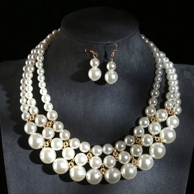 Fashion Ethnic Style Jewelry sets Simulated Pearl Multilayer Necklace Earrings Set For Women Bijoux Vintage Women Accessoires