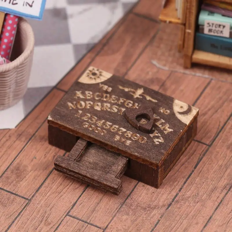 Retro Mini Holz-Ouija-Brett mit Schublade, Miniatur-Spirit-Brett, Mikrolandschafts-Szenen-Ornament, Heim-Desktop-Dekoration – Detail 3