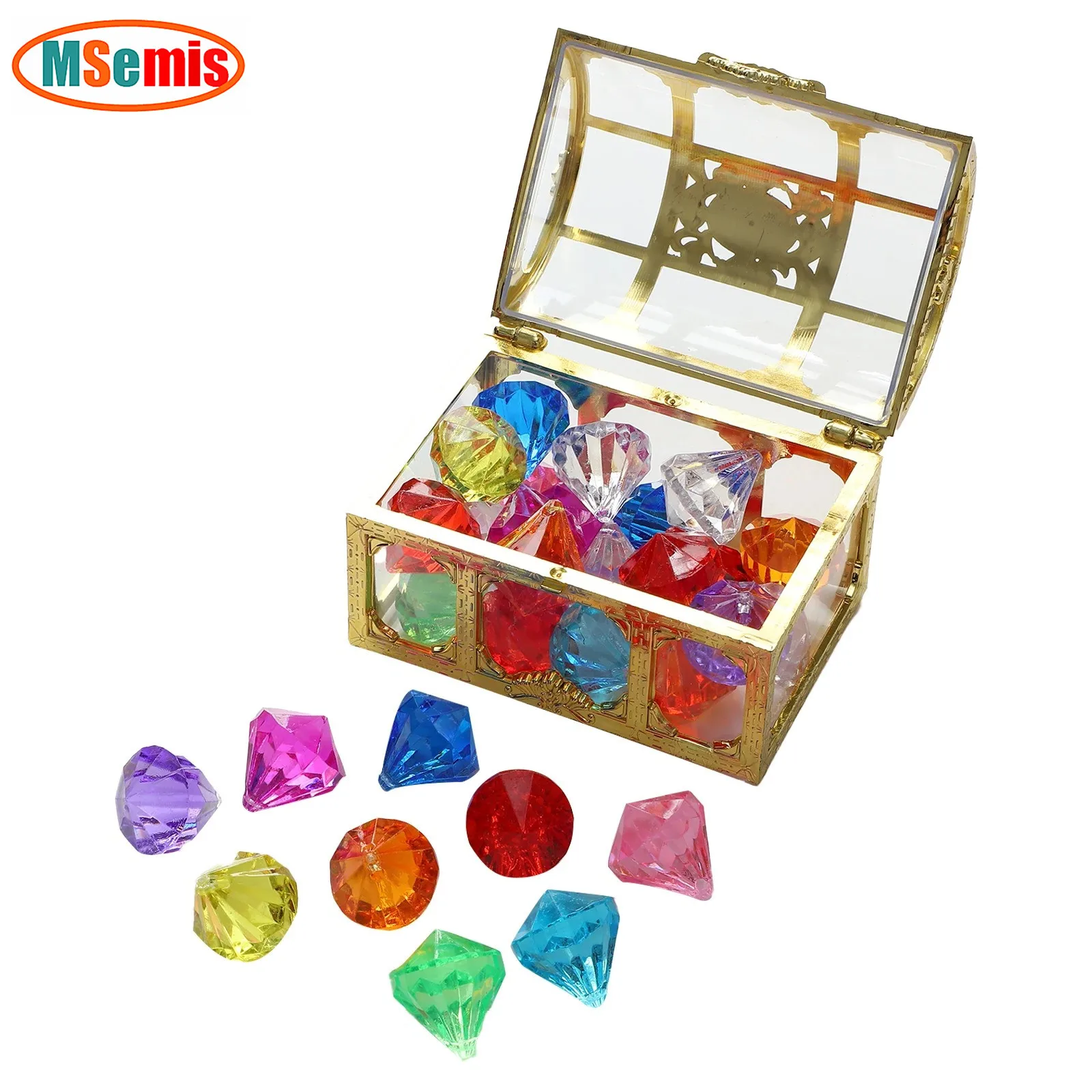 

Kids Acrylic Diamonds Gems Plastic Toy with Pirate Treasure Chest for Play House DIY Toys Birthday Party Beach Swimming Pool