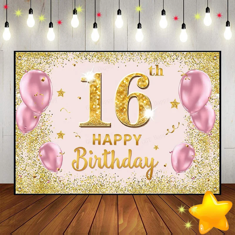 

Happy 16th Birthday Decoration Custom Backdrop Sweet Princess Photo Background Prince Game Boy Photography Backdrops Balloon