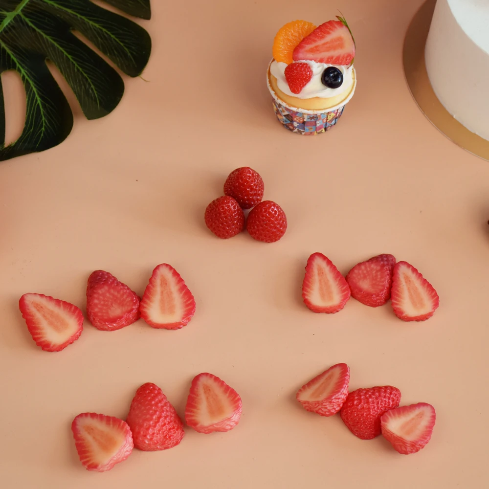 Croissant Cupcake Handcart Dessert Display Prop Simulated Fruit Accessort DIY Faux Strawberry Slices Half Red Bailey Sweet Cake